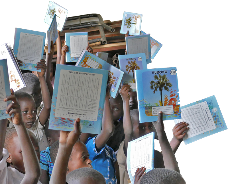 african children with school notebooks